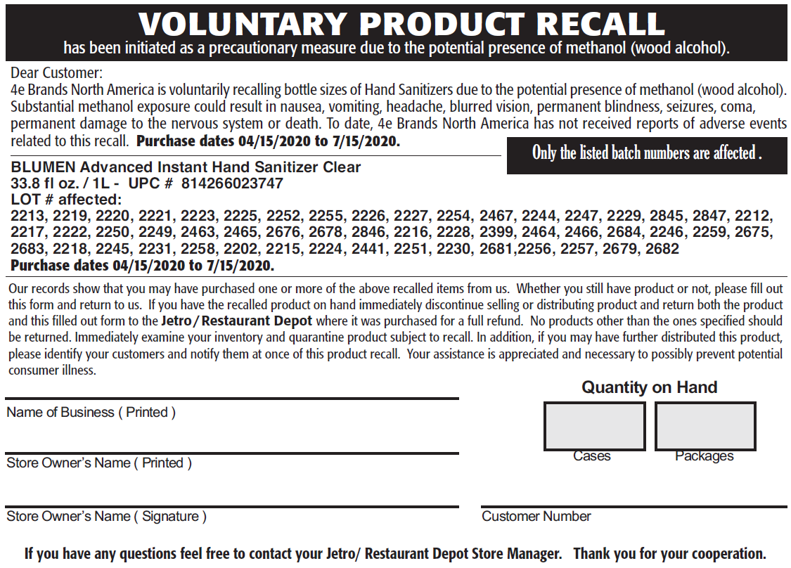 sanitizer recall