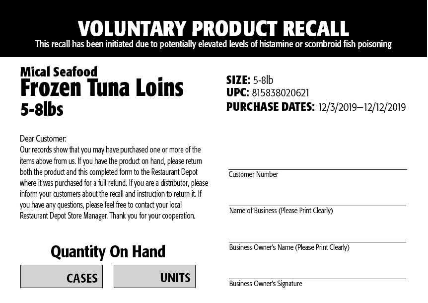 Tuna Loin recall